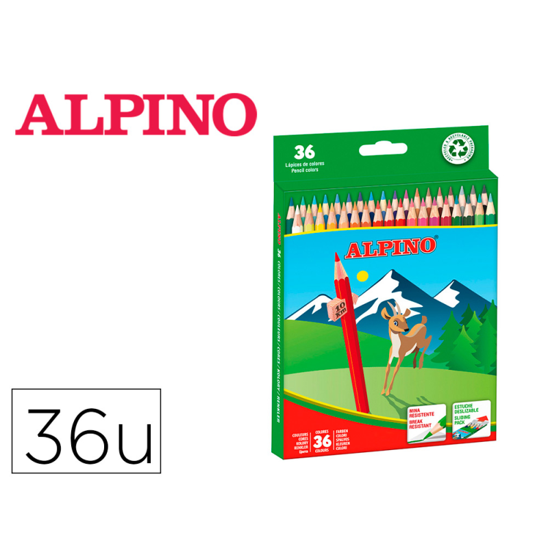 Lapices de colores alpino caja 36 unidades colores surtidos largos
