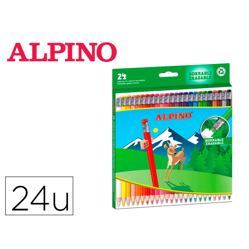 Lapices de colores alpino borrable caja de 24 unidades colores surtidos