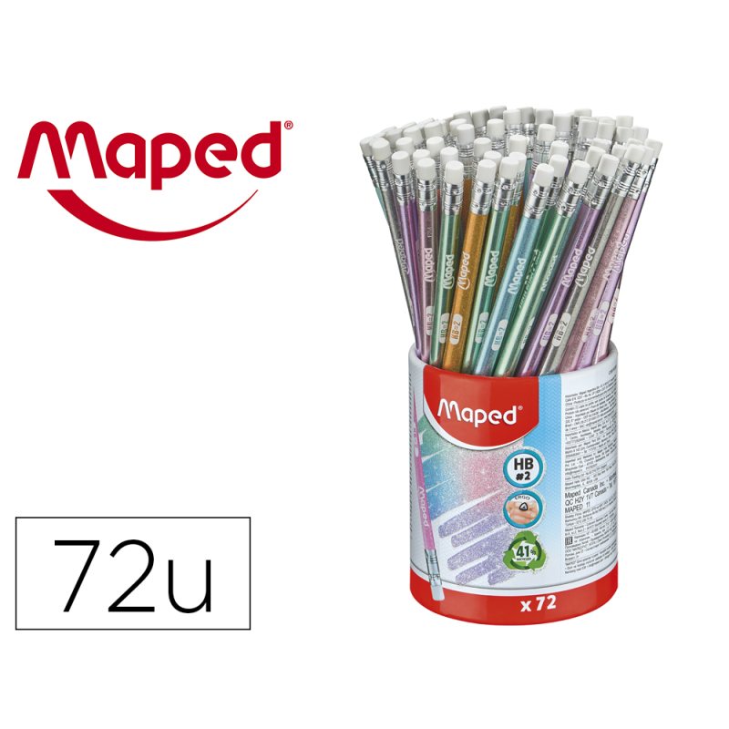 Lapices de grafito maped plastico glitter deco hb con goma 72 colores surtidos