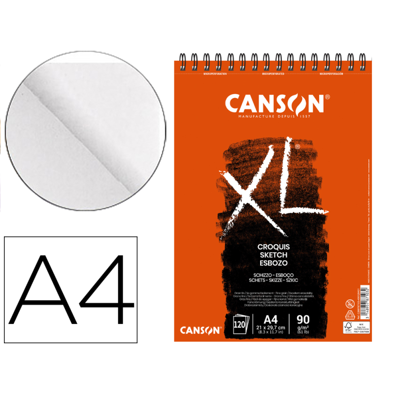 Bloc dibujo croquis din a4 microperforado 21x29,7 cm 120 hojas grano fino 90 gr/m2