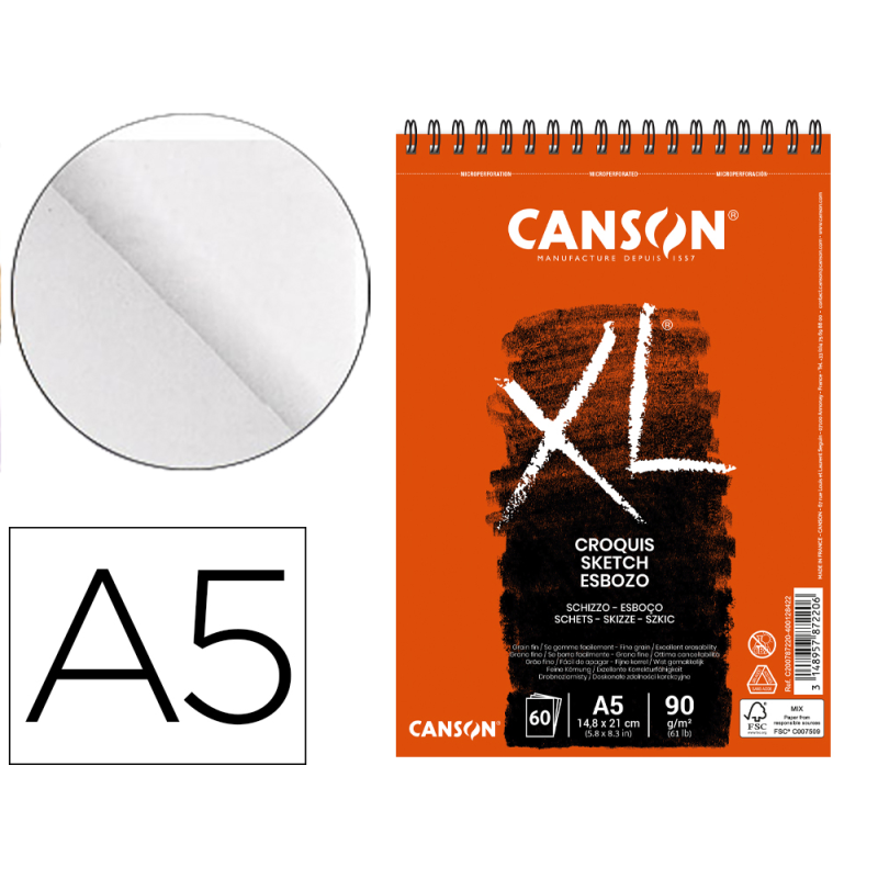 Bloc dibujo croquis din a5 microperforado 14,8x21 cm 60 hojas grano fino 90 gr/m2
