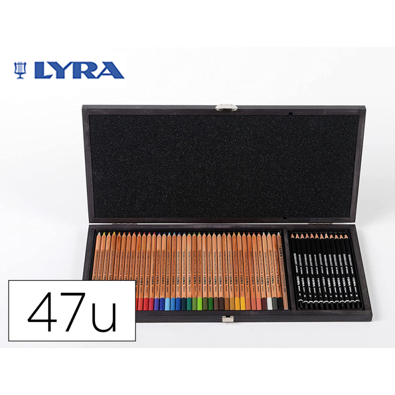 Set dibujo lyra estuche de madera con 47 piezas surtidas