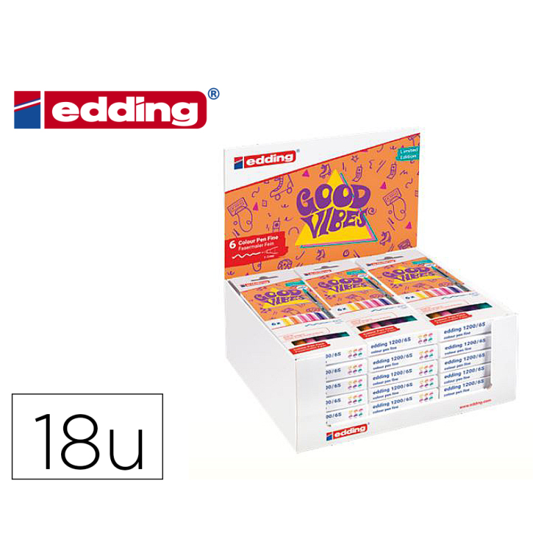 Rotulador edding punta fibra 1200 good vibes expositor con 18 cajas de 6 colores surtidos