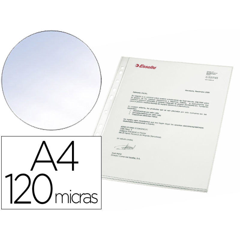 Funda multitaladro esselte din a4 polipropileno cristal 120 mc caja de 100 unidades