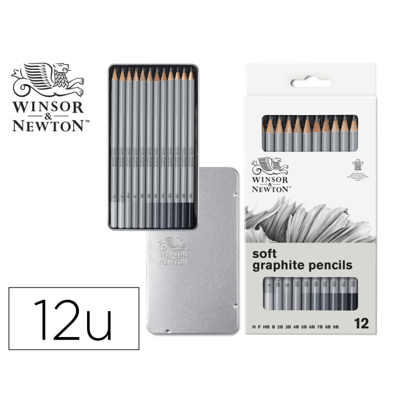 Lapices de grafito soft winsor&newton studio coleccion caja metalica con 12 unidades graduaciones surtidas