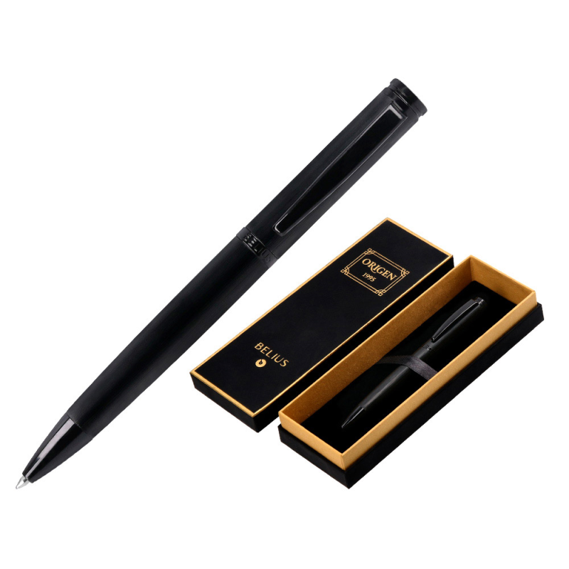 Boligrafo belius origen 1995 aluminio textura cepillada color negro tinta azul caja de diseño