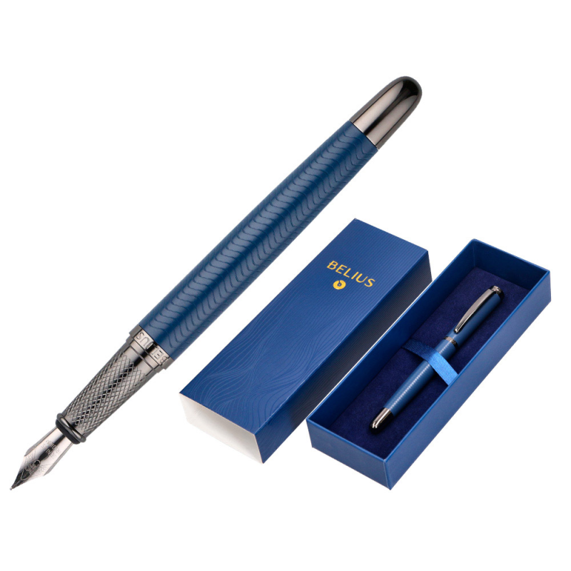 Pluma belius neptuno aluminio textura wavy color azul marino tinta azul caja de diseño