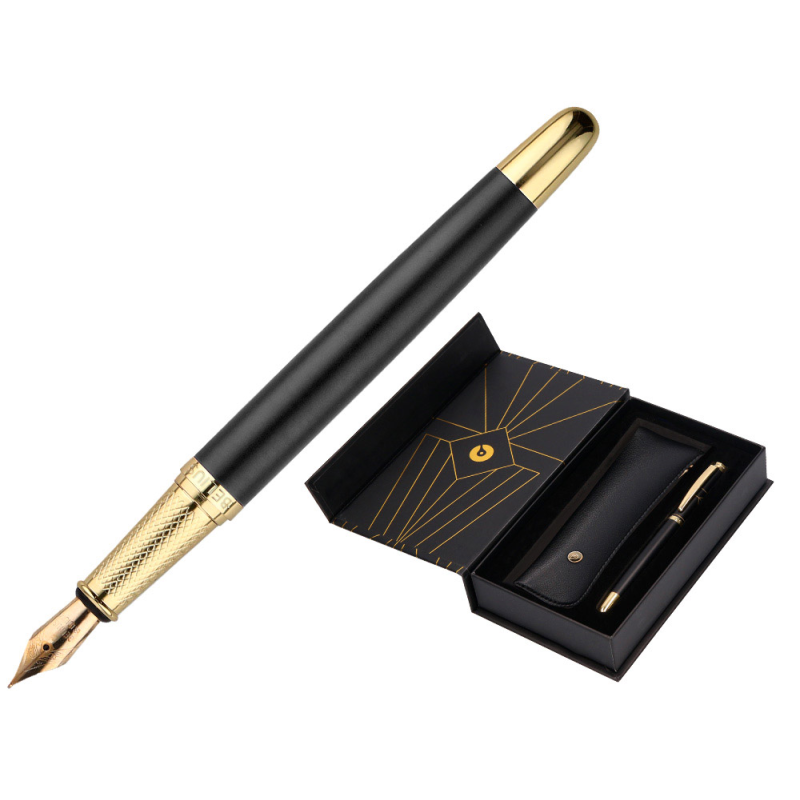 Pluma y estuche belius soiree color art deco negro y dorado tinta azul caja de diseño