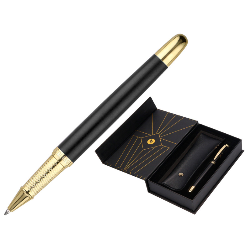 Boligrafo y estuche belius soiree color negro y dorado tinta azul caja de diseño