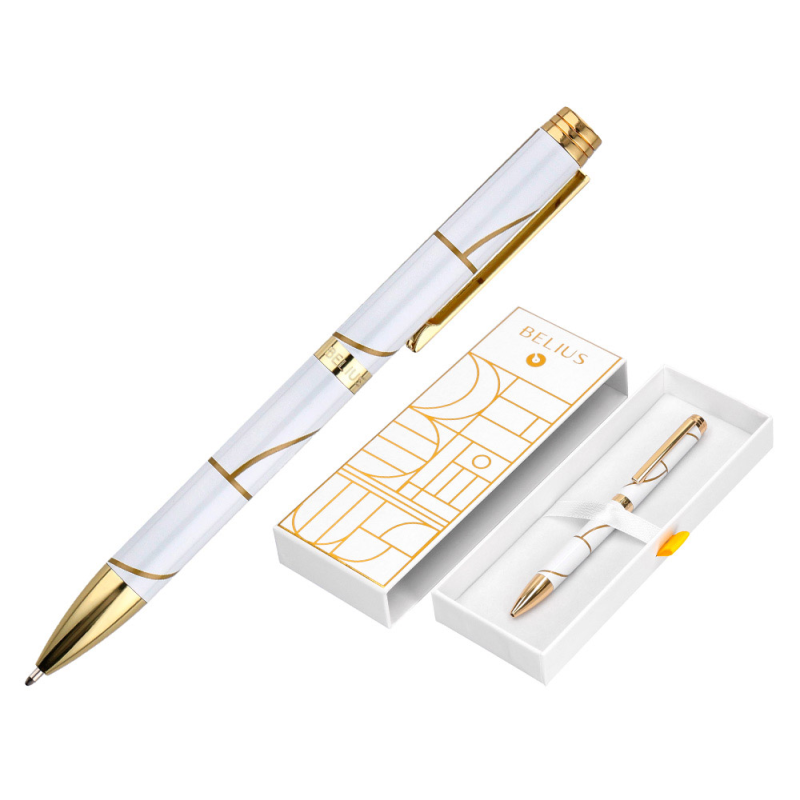 Boligrafo belius carte blanche color y blanco dorado tinta azul caja de diseño