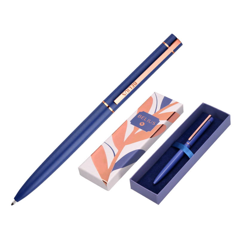Boligrafo belius rose aluminio color azul electrico/oro rosa tinta azul caja de diseño