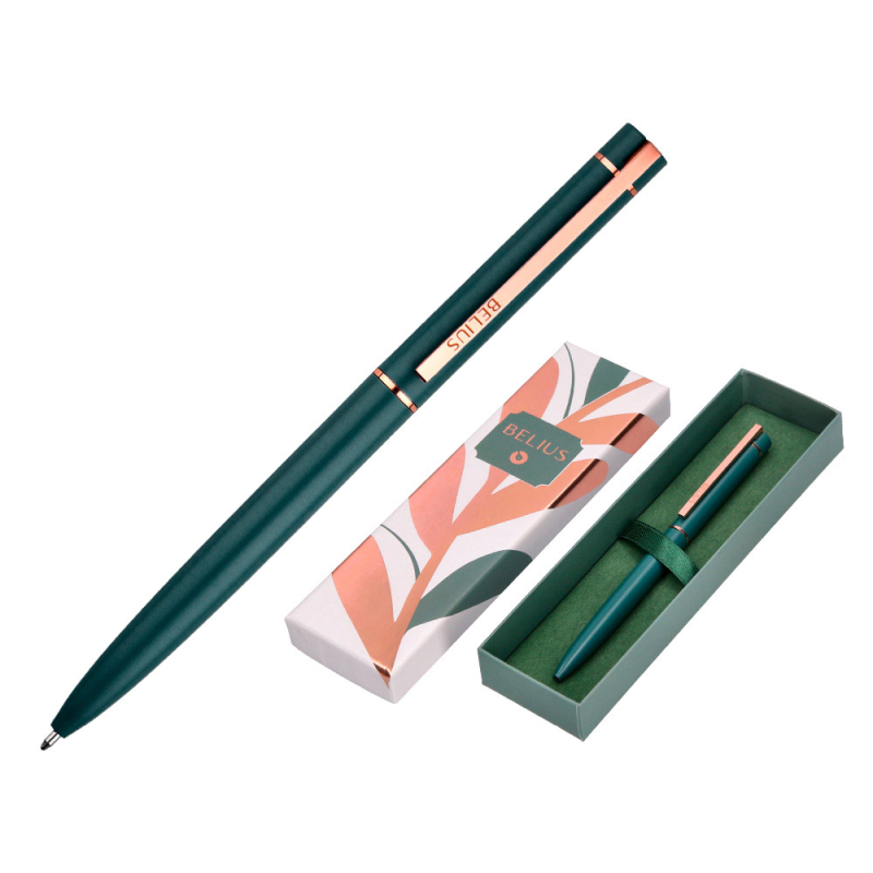 Boligrafo belius rose aluminio color verde oliva/oro rosa tinta azul caja de diseño