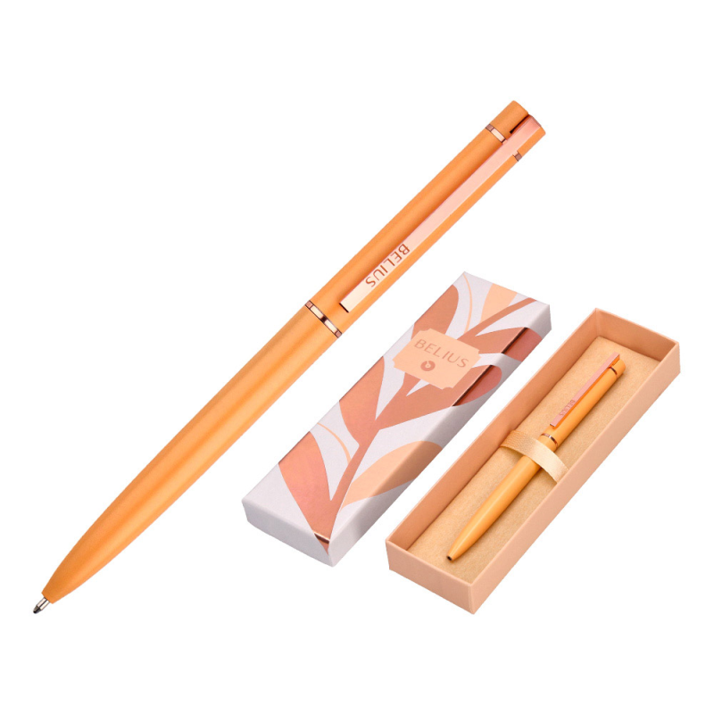 Boligrafo belius rose aluminio color naranja/oro rosa tinta azul caja de diseño