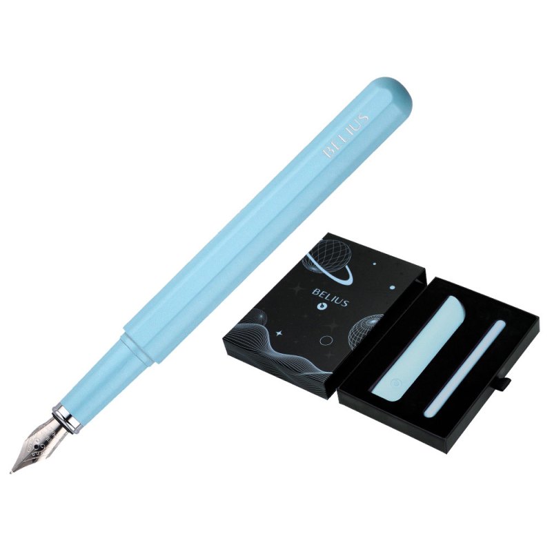 Pluma y funda de similpiel belius space b color minimalista azul tinta azul caja de diseño