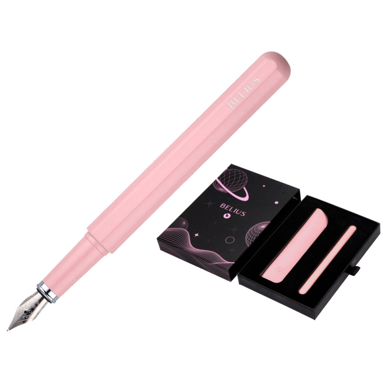 Pluma y funda de similpiel belius space b color minimalista rosa tinta azul caja de diseño