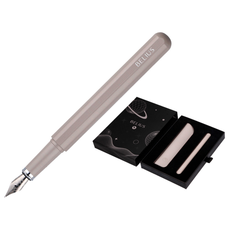 Pluma y funda de similpiel belius space b color minimalista gris tinta azul caja de diseño