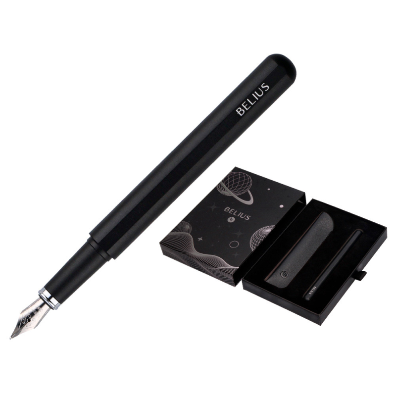 Pluma y funda de similpiel belius space b color minimalista negro tinta azul caja de diseño