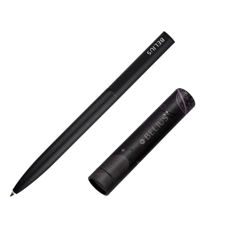 Boligrafo belius rocket b aluminio color minimalista negro tinta azul caja cilindrica
