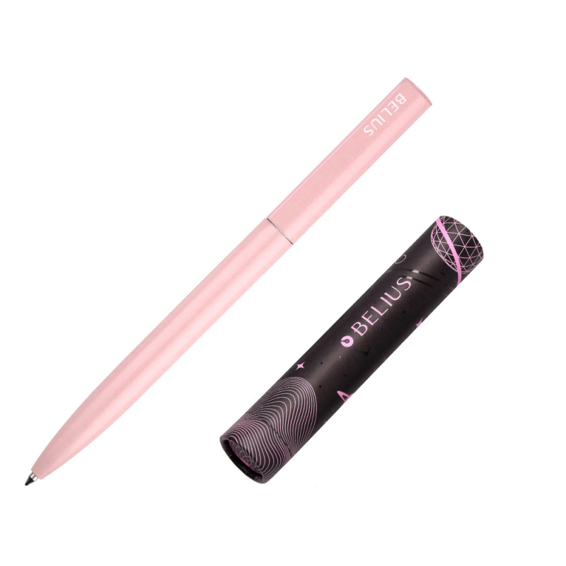 Boligrafo belius rocket b aluminio color minimalista rosa tinta azul caja cilindrica