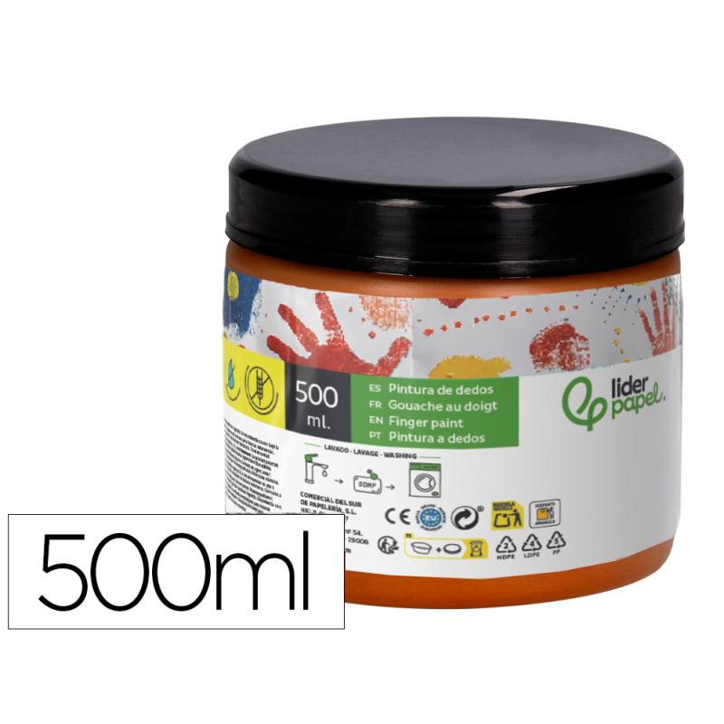 Pintura dedos liderpapel marron tarrina de 500 cc