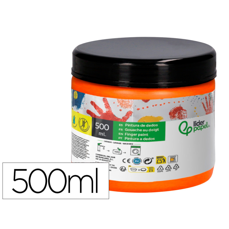 Pintura dedos liderpapel naranja tarrina de 500 cc
