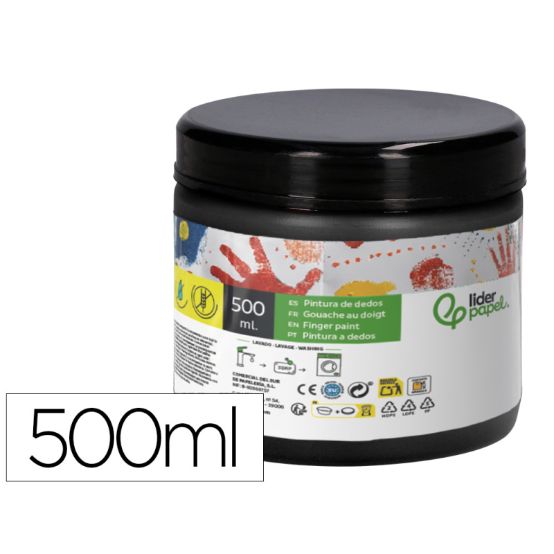 Pintura dedos liderpapel negro tarrina de 500 cc