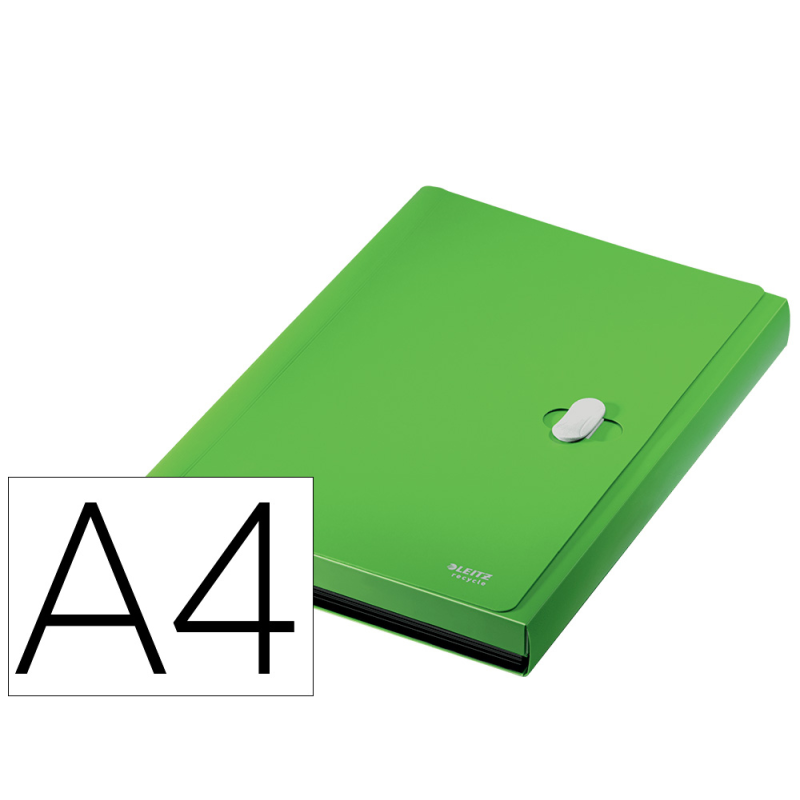 Carpeta leitz recycle clasificador fuelle polipropileno 5+1 compartimentos din a4 verde
