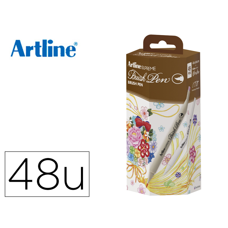 Rotulador artline supreme brush pintura base agua punta tipo pincel fino caja 48 unidades colores surtidos