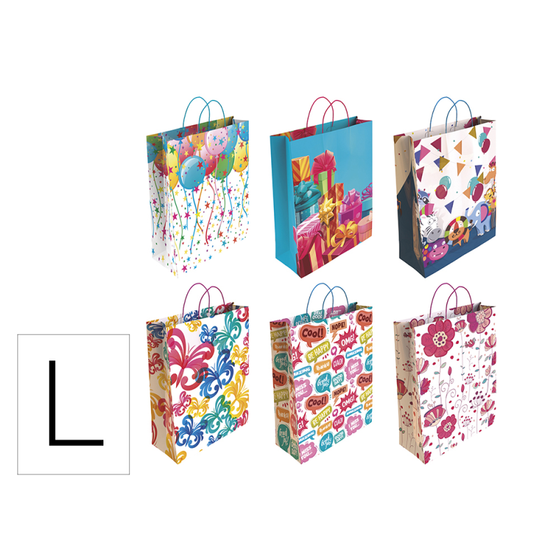Bolsa para regalo basika papel estucado 160 gr todo año con asa retorcida tamaño l 32+14x40 cm