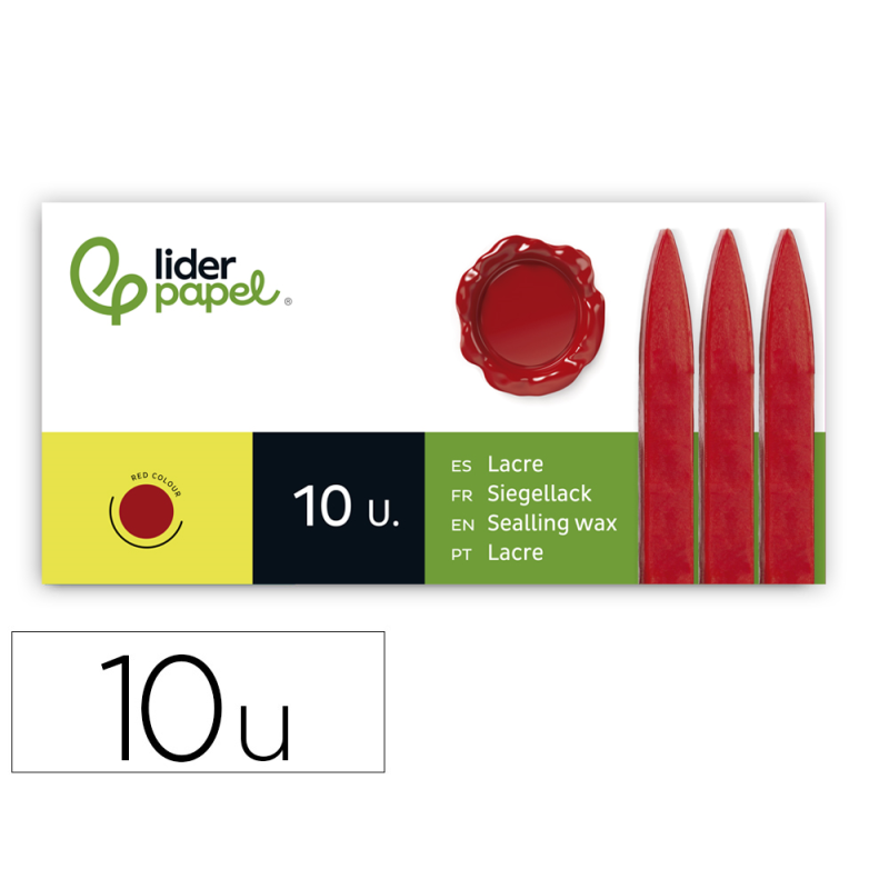 Lacre liderpapel rojo caja de 10 barras