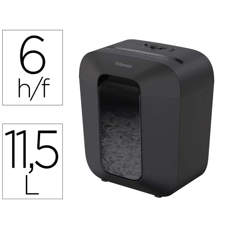 Destructora de documentos fellowes lx25 capacidad 6h seguridad p4 grapas clips y tarjetas papelera 11,5 l