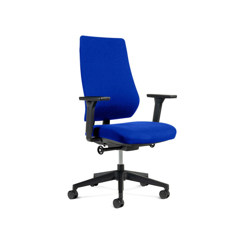 Silla rocada direccion brazos regulables base polimero respaldo y asiento en tela ignifuga azul 610x680x1075 mm