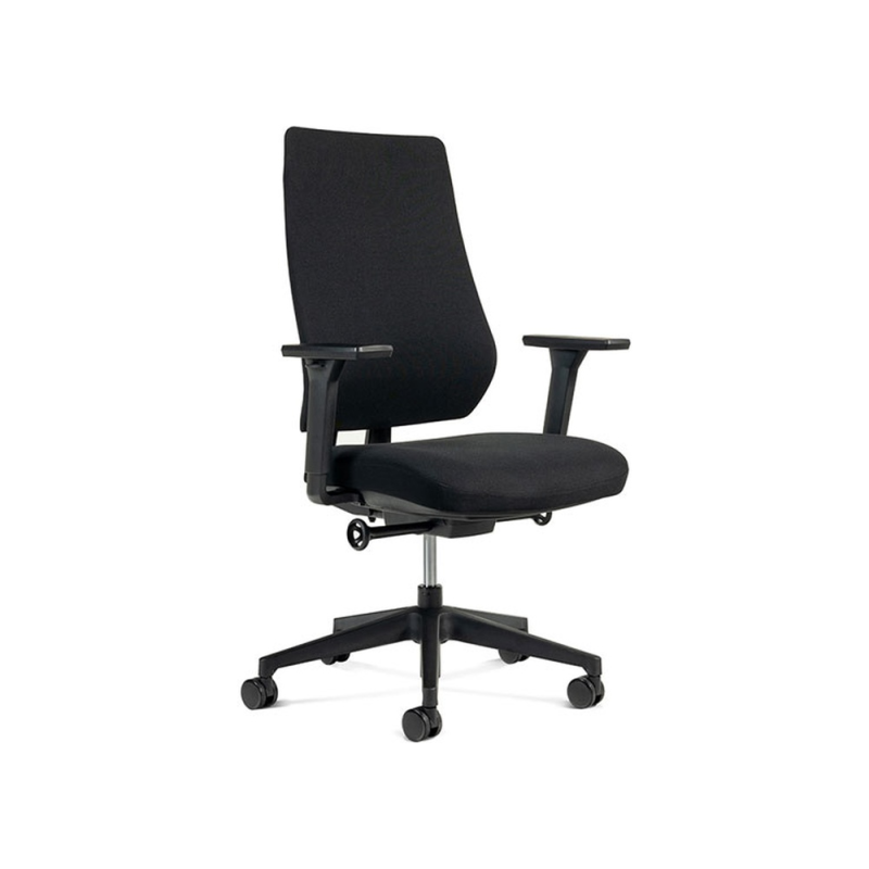 Silla rocada direccion con brazos regulables base polimero respaldo y asiento en tela ignifuga negro