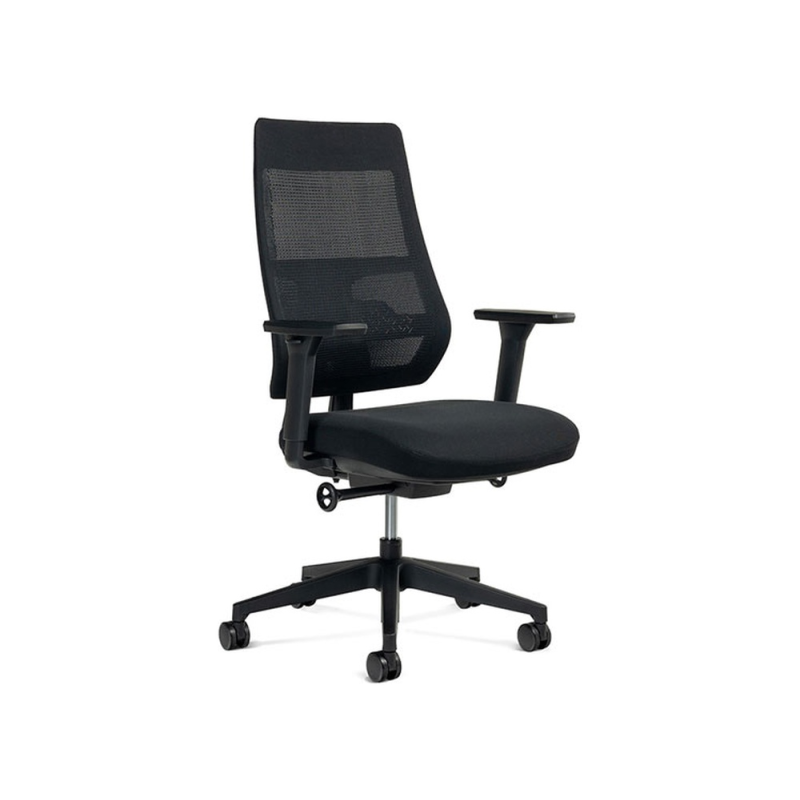 Silla rocada direccion con brazos regulables base polimero respaldo de malla y asiento en tela negro