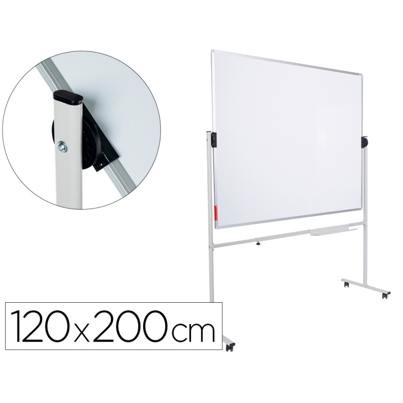 Pizarra blanca rocada acero lacado magnetico marco aluminio doble cara volteable 120x200 cm