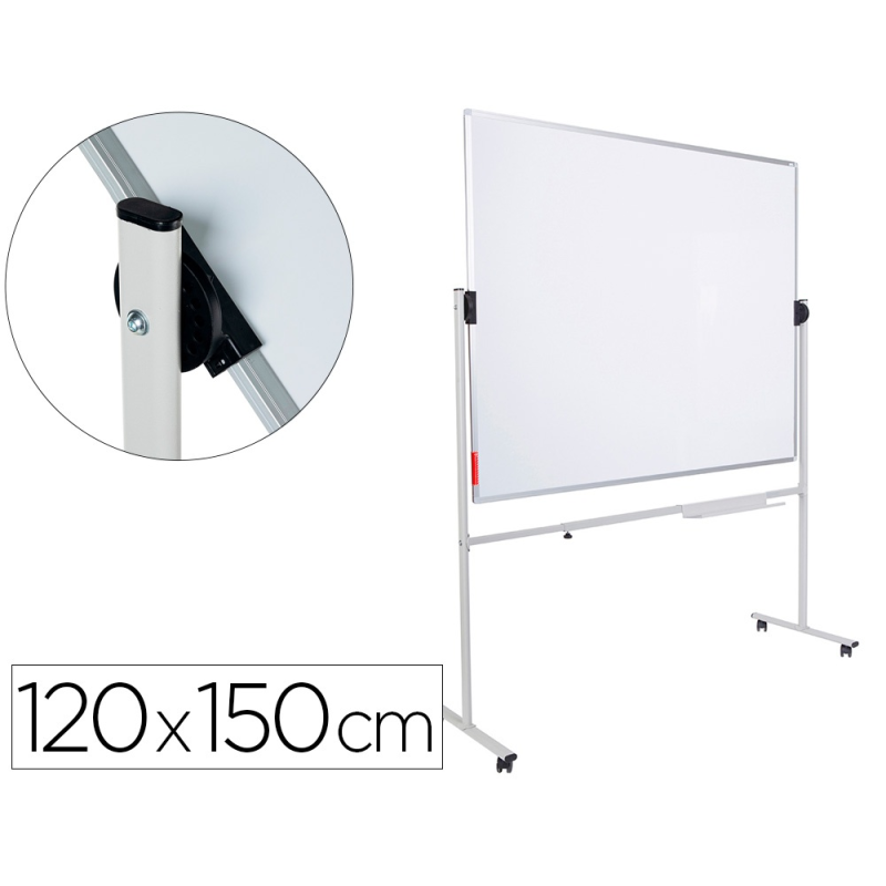 Pizarra blanca rocada acero vitrificado magnetico marco aluminio doble cara volteable 120x150 cm