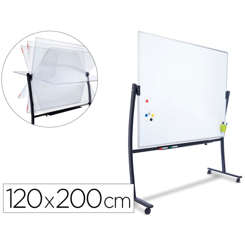 Pizarra blanca rocada acero lacado magnetico marco aluminio doble cara volteable curve 120x200 cm
