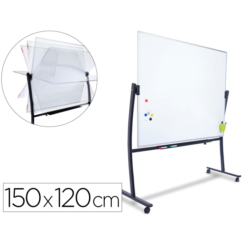 Pizarra blanca rocada acero vitrificado magnetico marco aluminio doble cara volteable curve 120x150 cm