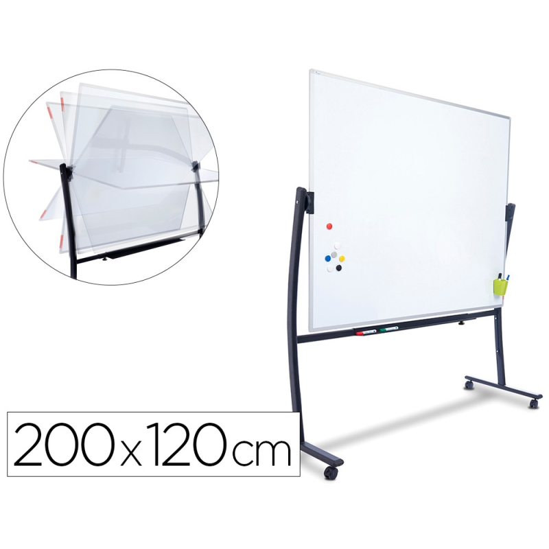 Pizarra blanca rocada acero vitrificado magnetico marco aluminio doble cara volteable curve 120x200 cm