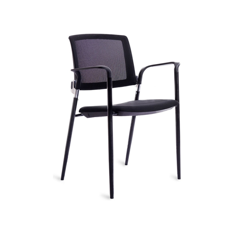 Silla rocada confidente brazos fijos estructura metalica asiento tela ignifuga negro respaldo malla