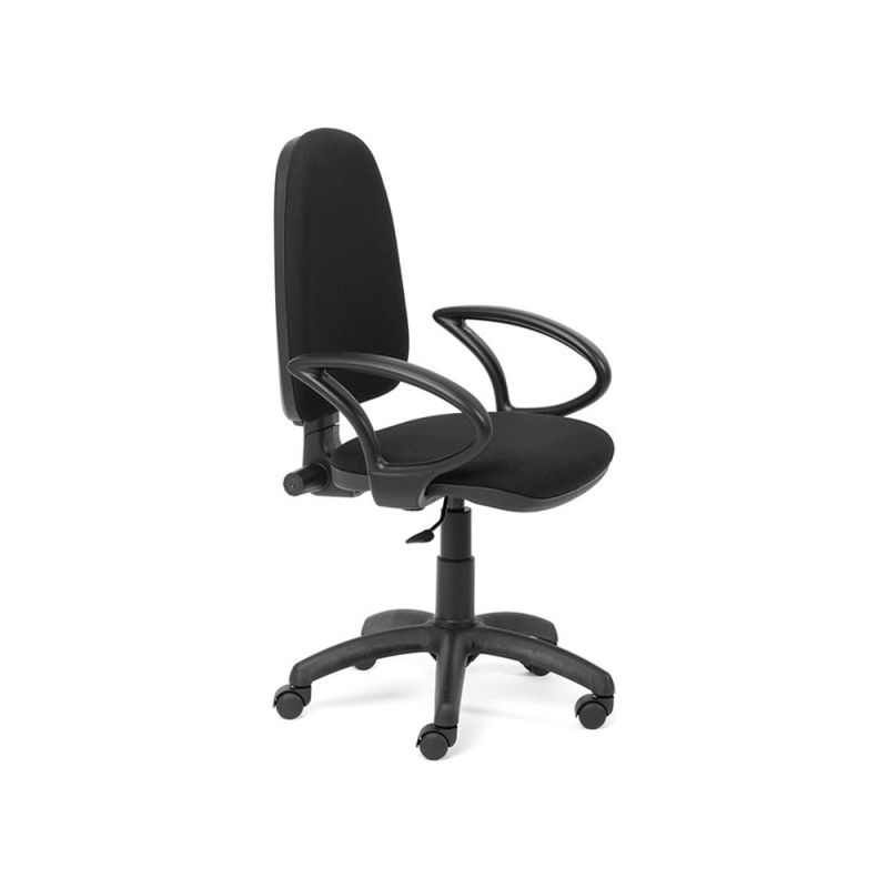 Silla rocada de oficina brazos fijos base nylon respaldo y asiento tela ignifuga negro