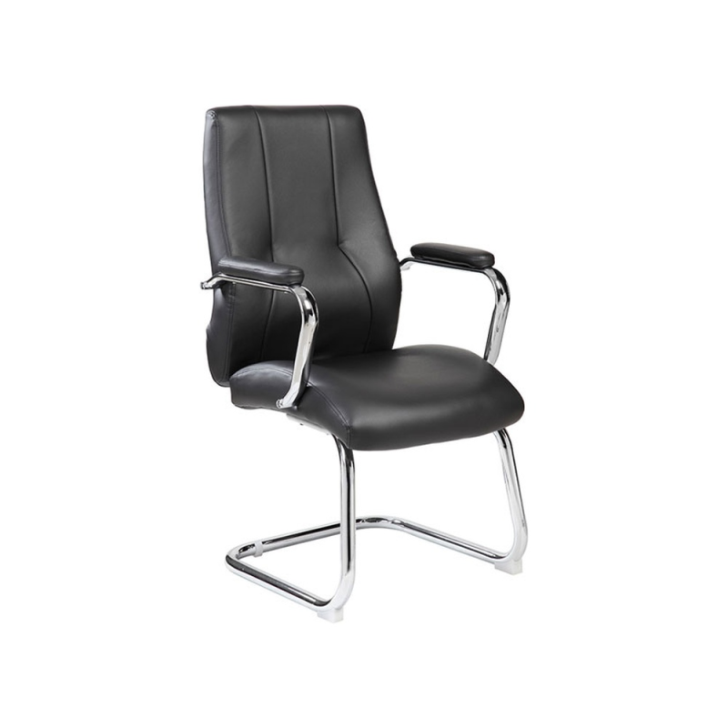 Silla rocada confidente brazos fijos estructura cromada asiento y respaldo tapizado similpiel negro