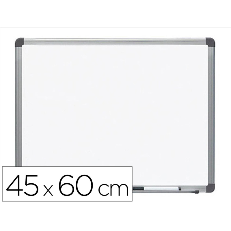 Pizarra blanca rocada lacada magnetica marco aluminio con cantoneras 45x60 cm