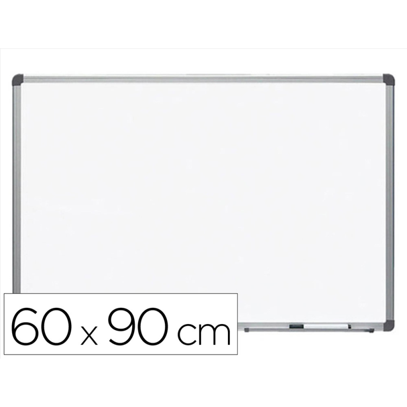 Pizarra blanca rocada lacada magnetica marco aluminio con cantoneras 60x90 cm