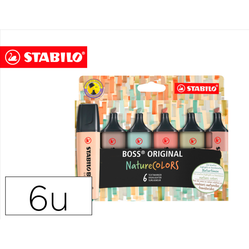 Rotulador stabilo boss pastel fluorescente 70 nature colors estuche de 6 unidades colores surtidos