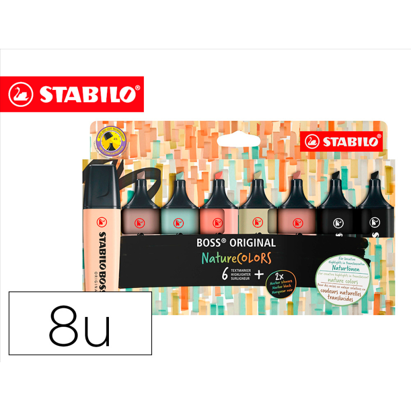 Rotulador stabilo boss pastel fluorescente 70 nature colors estuche de 8 unidades colores surtidos