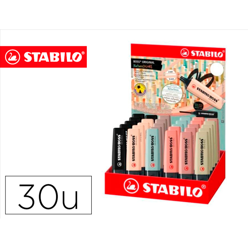 Rotulador stabilo boss pastel fluorescente 70 nature colors expositor de 30 unidades colores surtidos