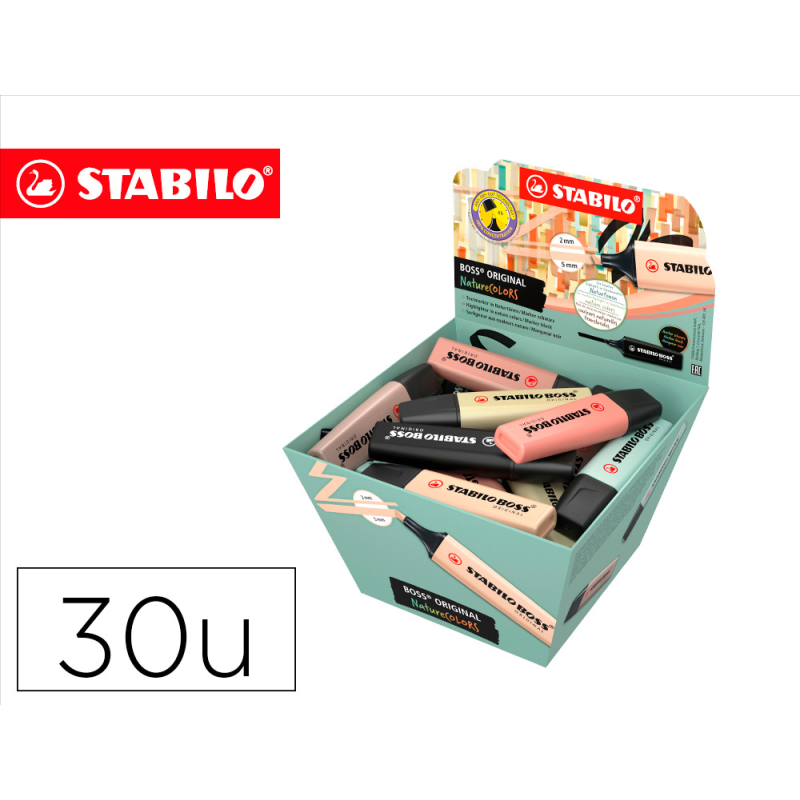 Rotulador stabilo boss pastel fluorescente 70 nature colors expositor cesta de 30 unidades colores surtidos
