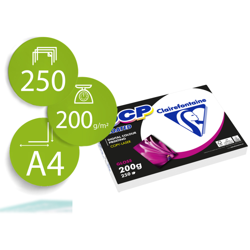 Papel fotocopiadora color dcp coated glossy din a4 200 gramos paquete 250 hojas