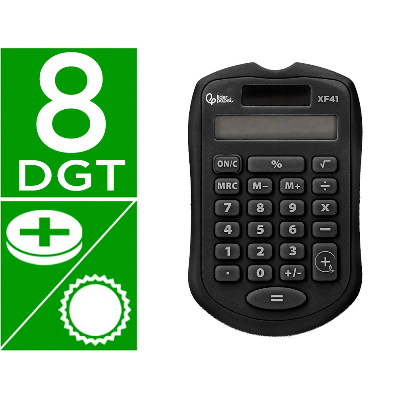 Calculadora liderpapel bolsillo xf43 8 digitos solar y pilas color negro 94x59,5x10,5mm